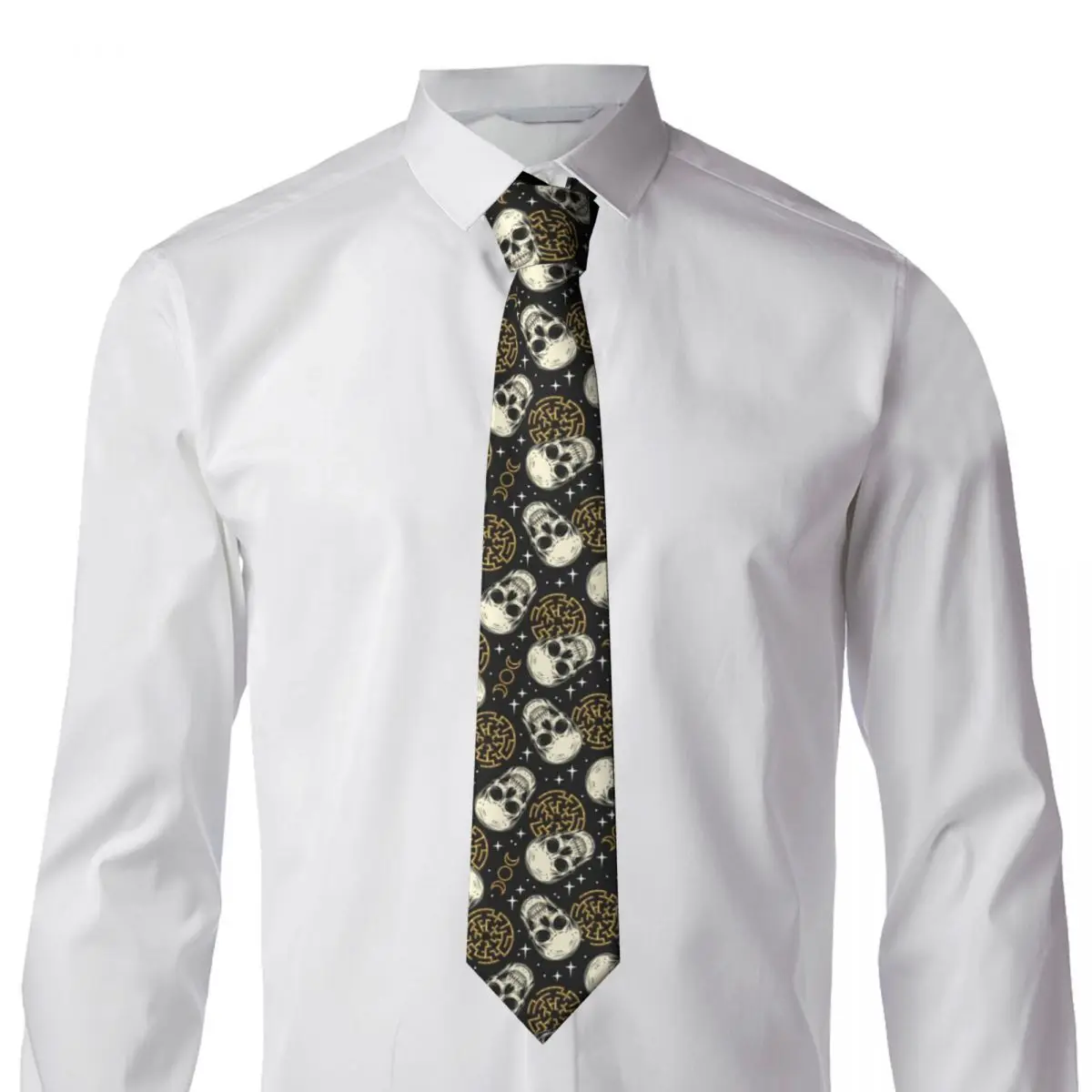 Классический галстук для мужчин, шелковые мужские галстуки для свадьбы, деловой галстук для взрослых, повседневный винтажный галстук в виде черепа и лабиринта со звездами Изображение 3