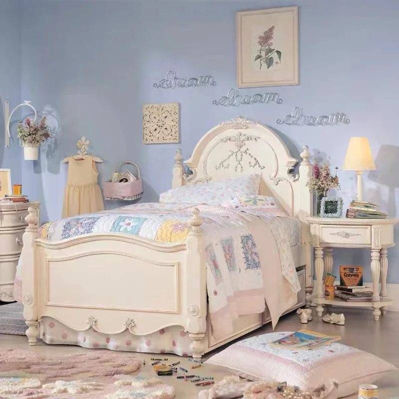 Мебель для спальни кровать из массива дерева во французском кремовом стиле детская кровать кровать принцессы для девочек кровать для хранения вещей для предотвращения чрезмерного шума Изображение 0