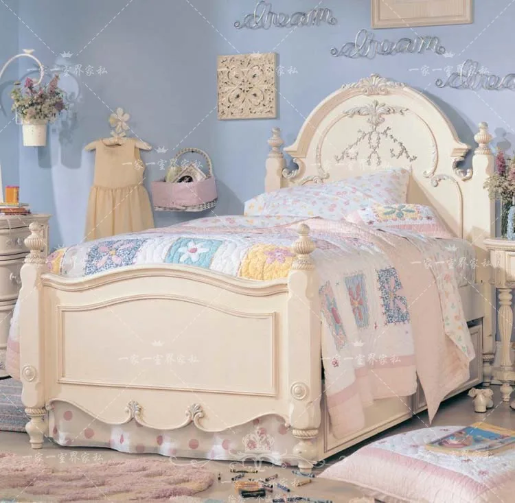 Мебель для спальни кровать из массива дерева во французском кремовом стиле детская кровать кровать принцессы для девочек кровать для хранения вещей для предотвращения чрезмерного шума Изображение 1