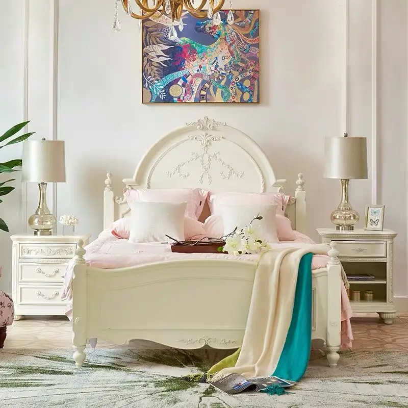 Мебель для спальни кровать из массива дерева во французском кремовом стиле детская кровать кровать принцессы для девочек кровать для хранения вещей для предотвращения чрезмерного шума Изображение 2