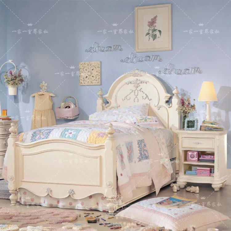 Мебель для спальни кровать из массива дерева во французском кремовом стиле детская кровать кровать принцессы для девочек кровать для хранения вещей для предотвращения чрезмерного шума Изображение 3