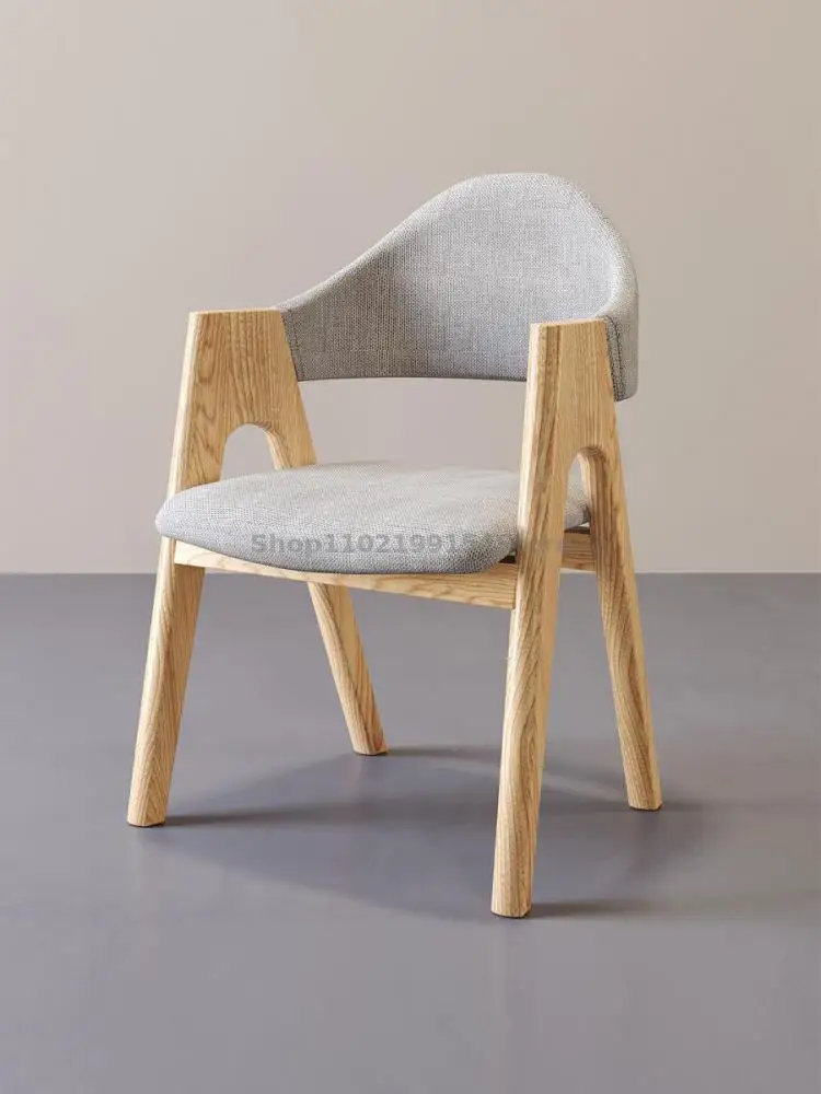 Стул из массива дерева обеденный стул бытовой стул A-line стул со спинкой из ясеня Туалетный стул письменный стол для макияжа спальня досуг Изображение 2