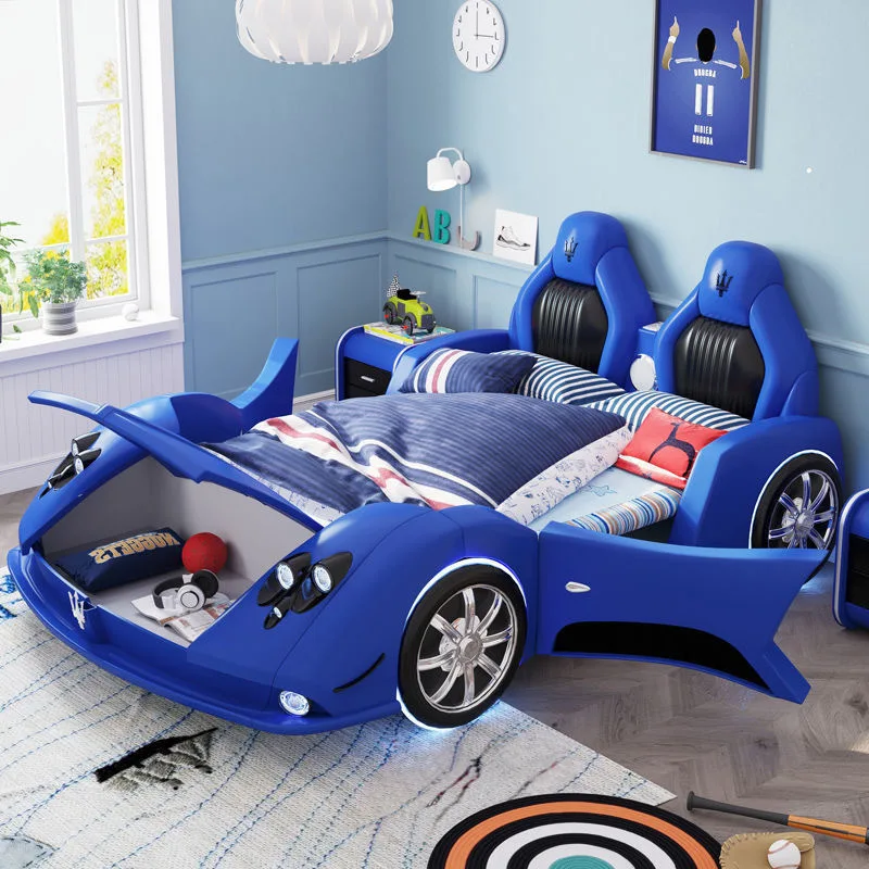 Продукт можно настроить.Косоглазая детская кровать boy sports car, креативная кожаная кровать, многофункциональная автомобильная детская кровать Изображение 0