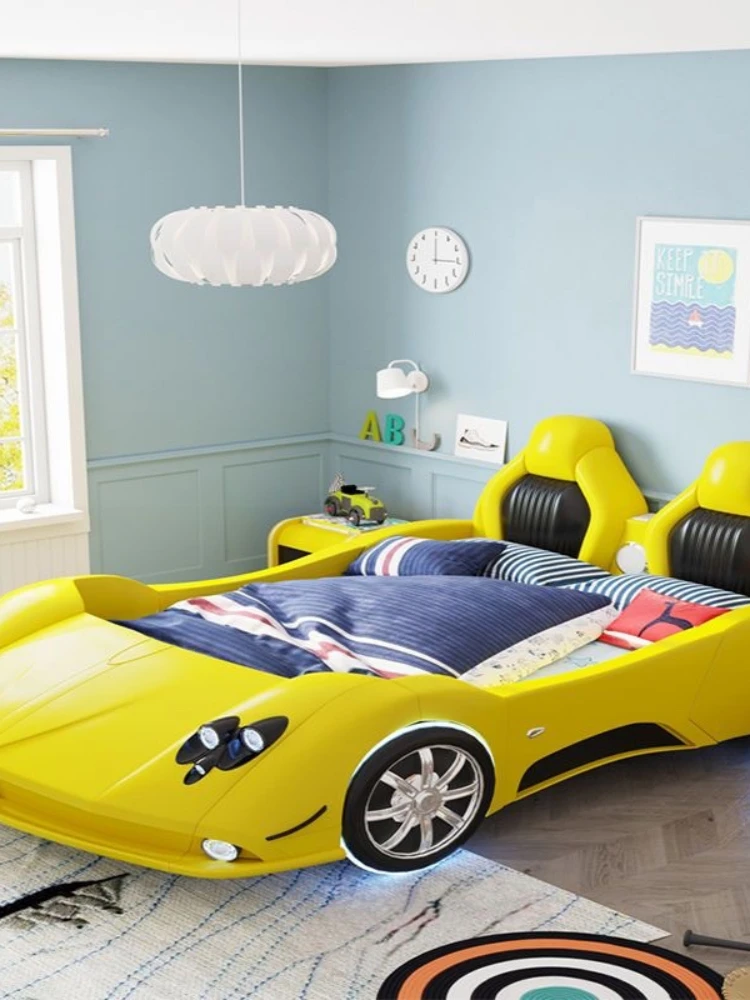 Продукт можно настроить.Косоглазая детская кровать boy sports car, креативная кожаная кровать, многофункциональная автомобильная детская кровать Изображение 1