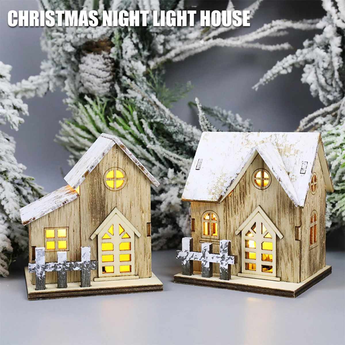 Новые рождественские украшения для деревянного дома, светодиодные светящиеся украшения для бревенчатой хижины, Миниатюрная снежная сцена, Деревенские дома на батарейках Изображение 0