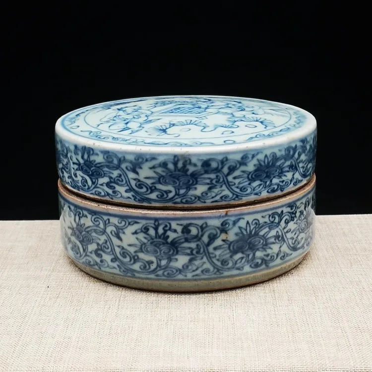 Сине-белая коробка для чернил с рисунком династии Мин Ванли, антикварное фарфоровое украшение для дома Изображение 0