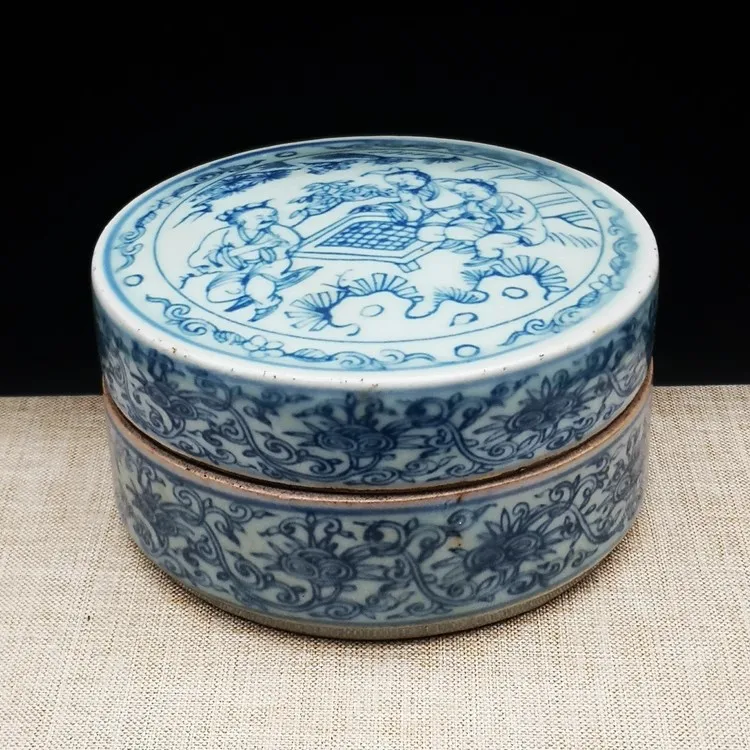 Сине-белая коробка для чернил с рисунком династии Мин Ванли, антикварное фарфоровое украшение для дома Изображение 1