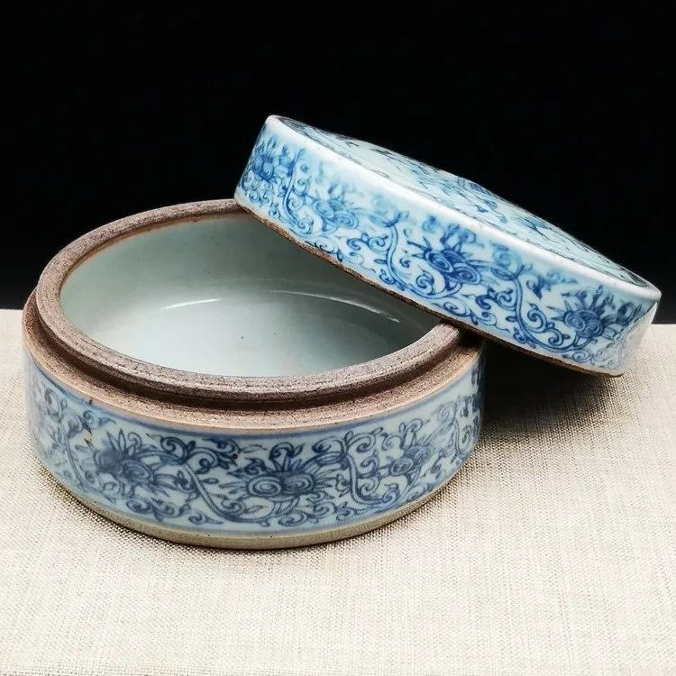 Сине-белая коробка для чернил с рисунком династии Мин Ванли, антикварное фарфоровое украшение для дома Изображение 2