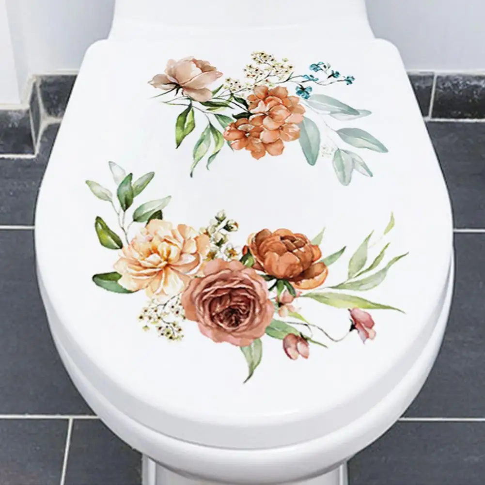 Наклейка с цветочным рисунком, водонепроницаемая наклейка с цветочным рисунком, Съемная самоклеящаяся наклейка на стену в ванной для домашнего декора Изображение 1