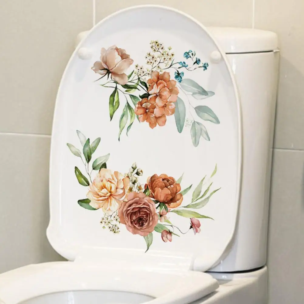 Наклейка с цветочным рисунком, водонепроницаемая наклейка с цветочным рисунком, Съемная самоклеящаяся наклейка на стену в ванной для домашнего декора Изображение 2