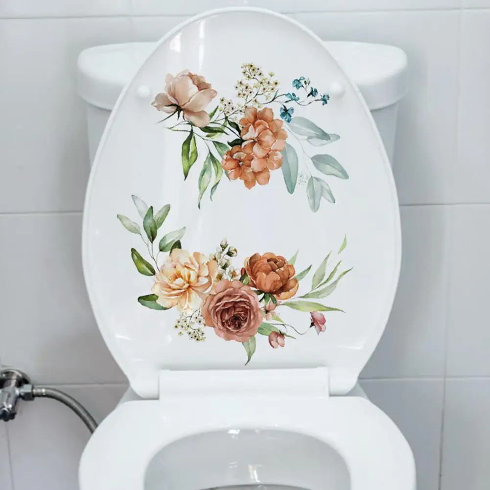 Наклейка с цветочным рисунком, водонепроницаемая наклейка с цветочным рисунком, Съемная самоклеящаяся наклейка на стену в ванной для домашнего декора Изображение 4