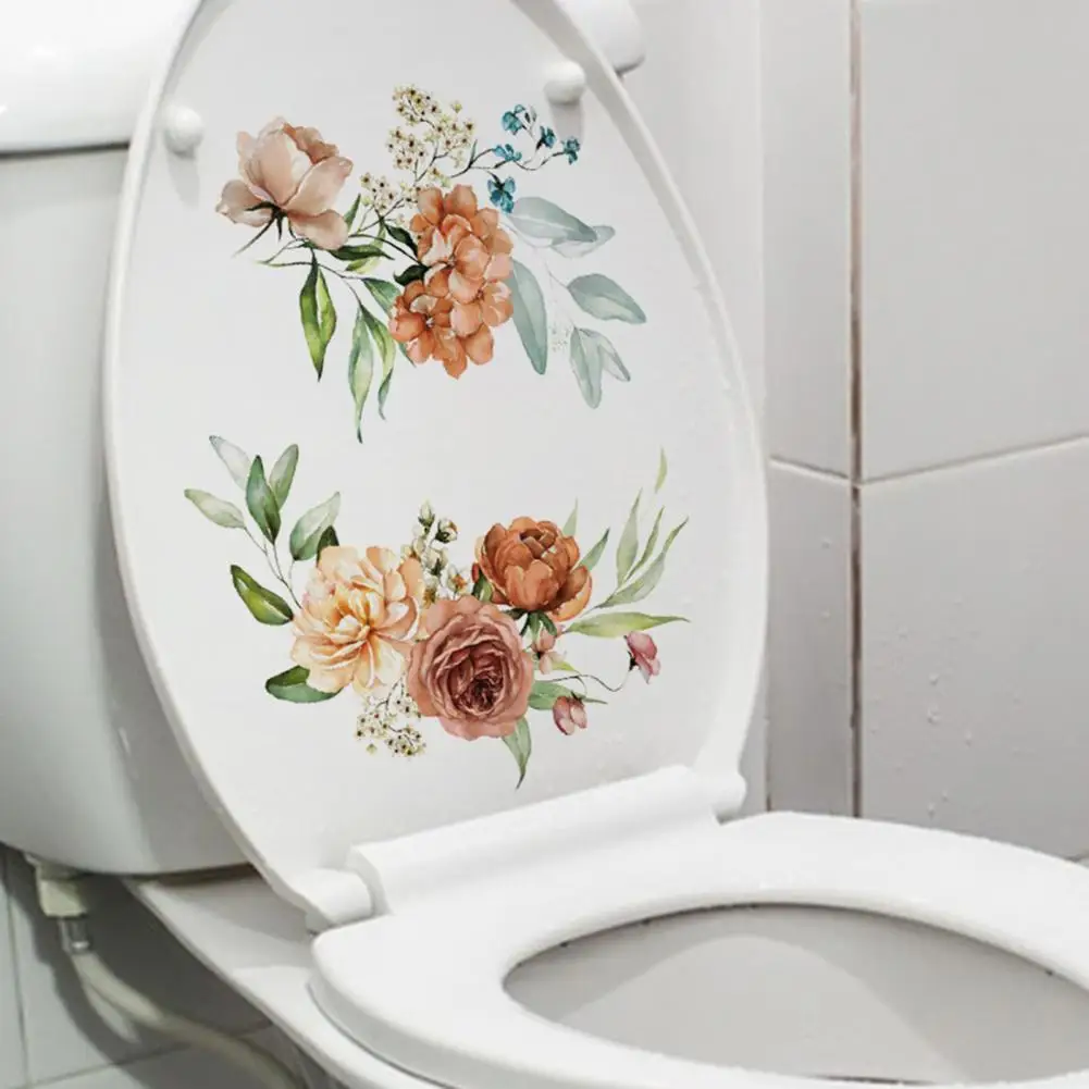 Наклейка с цветочным рисунком, водонепроницаемая наклейка с цветочным рисунком, Съемная самоклеящаяся наклейка на стену в ванной для домашнего декора Изображение 5