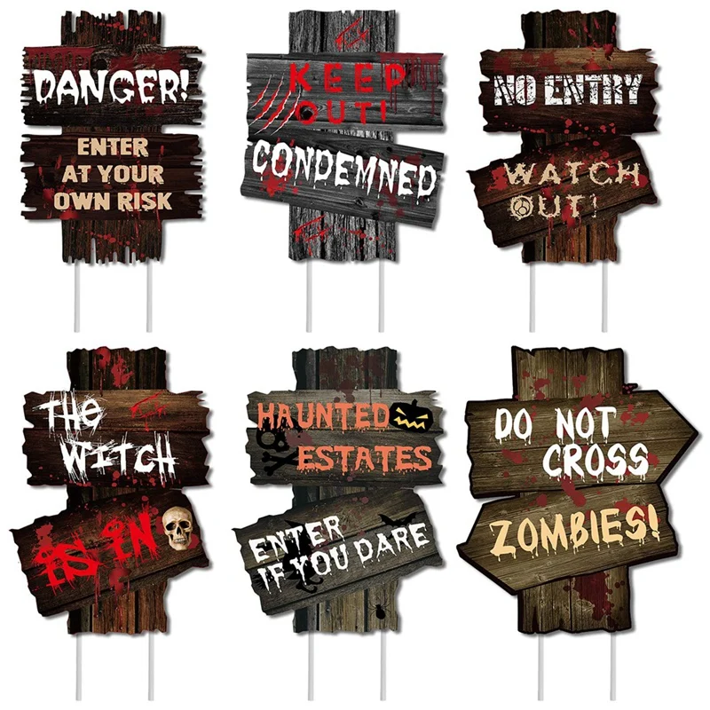 Украшения для Хэллоуина, предупреждающие знаки, Страшный Зомби, 6 предметов, декор для Хэллоуина Изображение 0