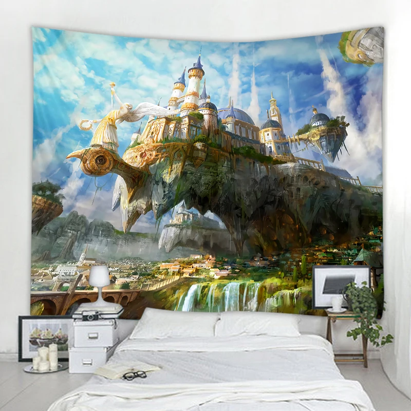 3D фэнтезийный замок, украшение фона, гобелен, ткань для штор, детская комната, кабинет, украшение фона, гобелен Изображение 3