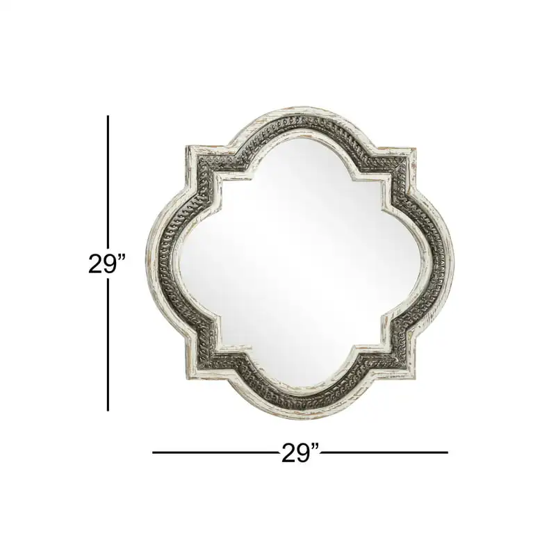 Настенное зеркало в виде белого Четырехлистника размером 30 x 30 дюймов Изображение 2