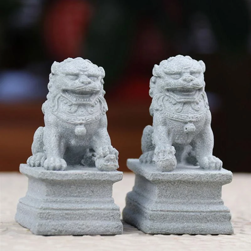 1 ~ 10ШТ Статуэтка Foo Shui Feng, Миниатюрная каменная скульптура Льва, украшение Guardian, китайский декор процветания, Пара Fu Mini Изображение 5
