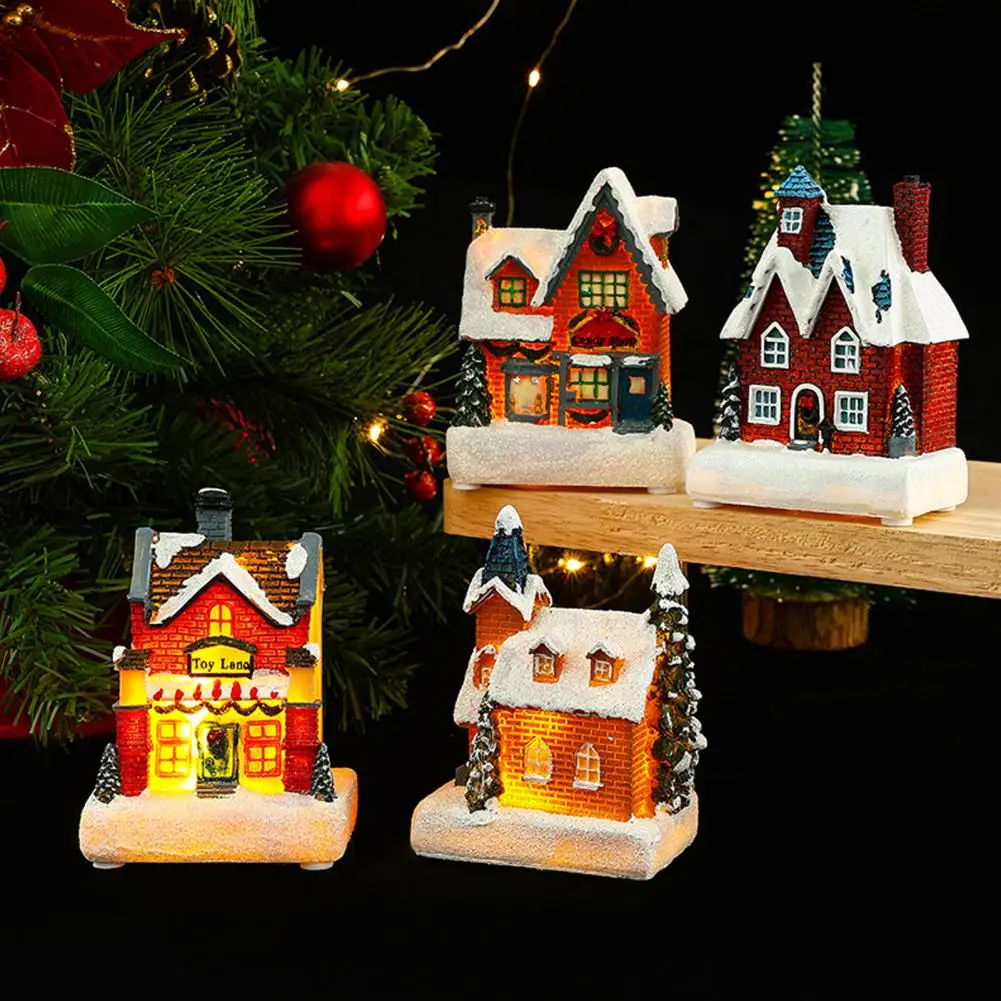 Рождественский Светящийся орнамент для дома Романтическая Поделка из смолы Рождественский Микроландшафт Снежный дом Украшение рабочего стола Праздничный подарок Изображение 0