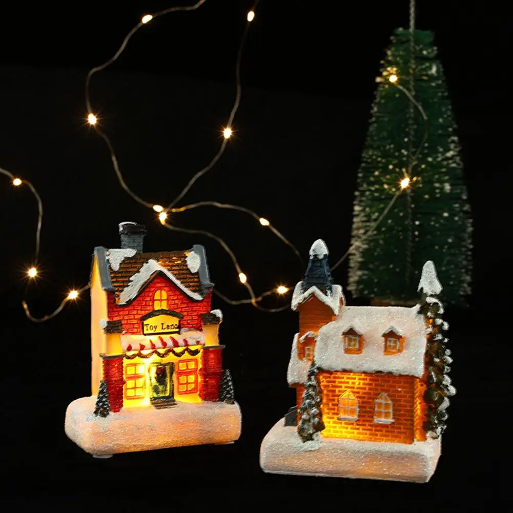Рождественский Светящийся орнамент для дома Романтическая Поделка из смолы Рождественский Микроландшафт Снежный дом Украшение рабочего стола Праздничный подарок Изображение 2