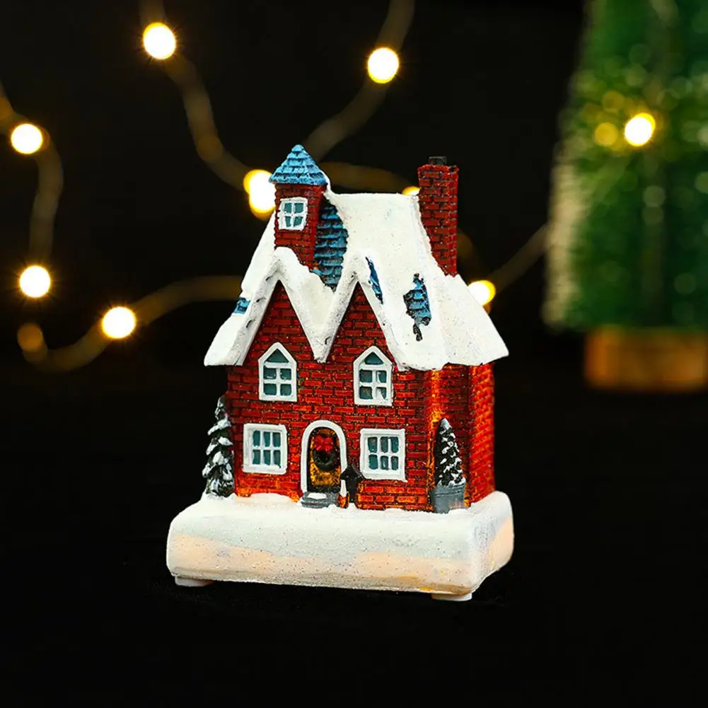 Рождественский Светящийся орнамент для дома Романтическая Поделка из смолы Рождественский Микроландшафт Снежный дом Украшение рабочего стола Праздничный подарок Изображение 3