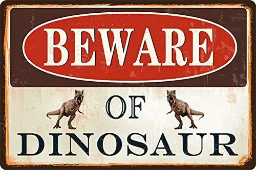 Остерегайтесь Динозавра На Открытом воздухе Винтажная Алюминиевая Ретро Металлическая Табличка Жестяная Вывеска 12x8 дюймов Изображение 0