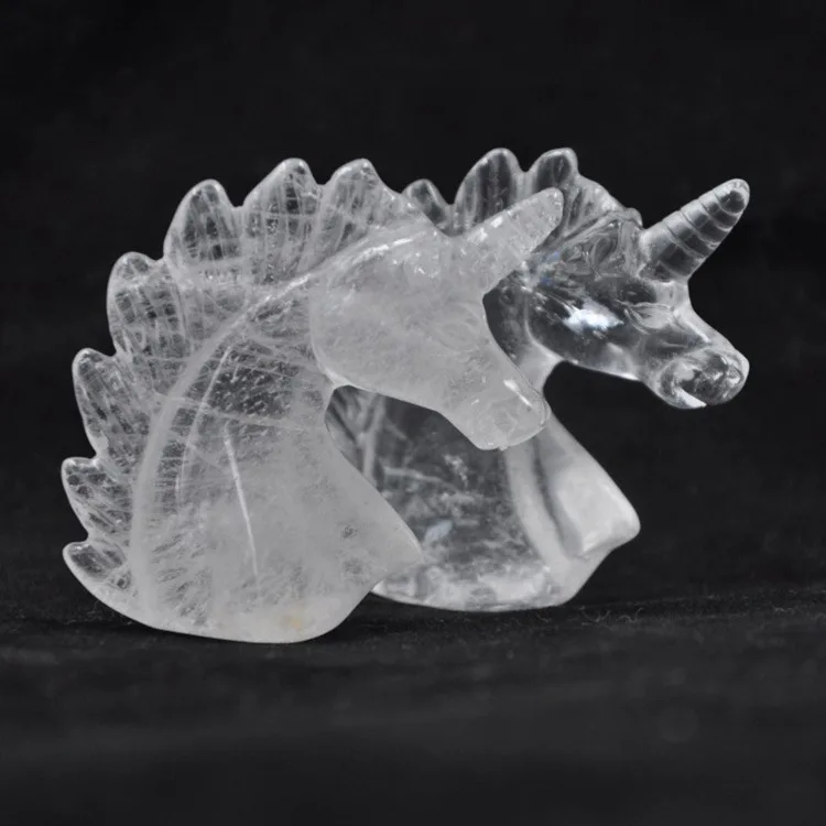 6 см, натуральный белый кварцевый кристалл, фигурка Единорога с вырезанной лошадиной головой и черепами Изображение 1