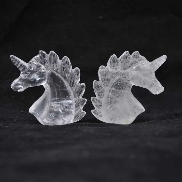 6 см, натуральный белый кварцевый кристалл, фигурка Единорога с вырезанной лошадиной головой и черепами Изображение 2