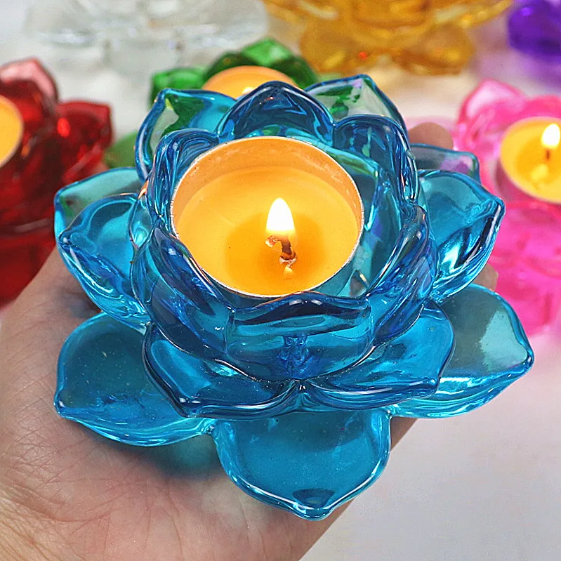 Подсвечник с разноцветной хрустальной глазурью, масляный держатель лампы Lotus, высокая температура для домашнего подсвечника в храме лампы Изображение 3
