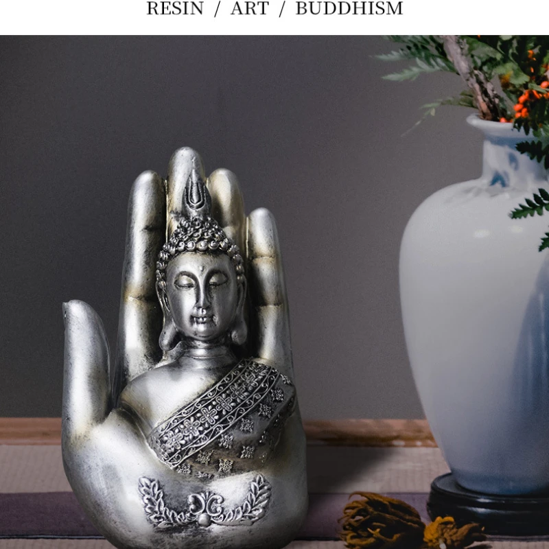 Маленькие украшения в виде статуэтки Будды из смолы, Пальмовый Будда в китайском стиле, украшения для стола в стиле дзен Изображение 0
