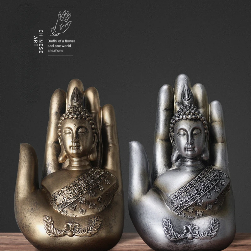 Маленькие украшения в виде статуэтки Будды из смолы, Пальмовый Будда в китайском стиле, украшения для стола в стиле дзен Изображение 2
