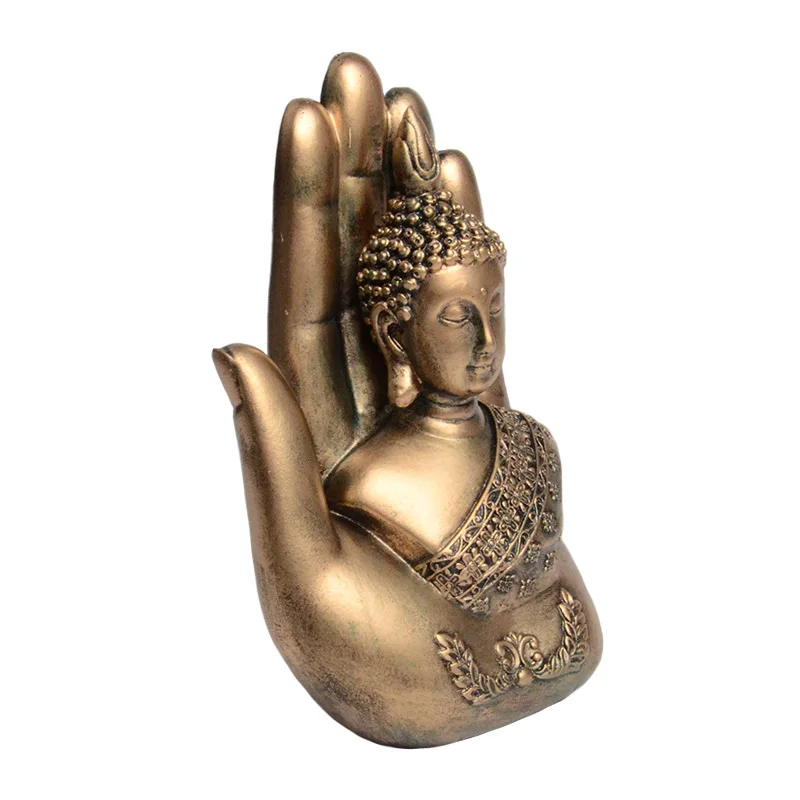Маленькие украшения в виде статуэтки Будды из смолы, Пальмовый Будда в китайском стиле, украшения для стола в стиле дзен Изображение 4