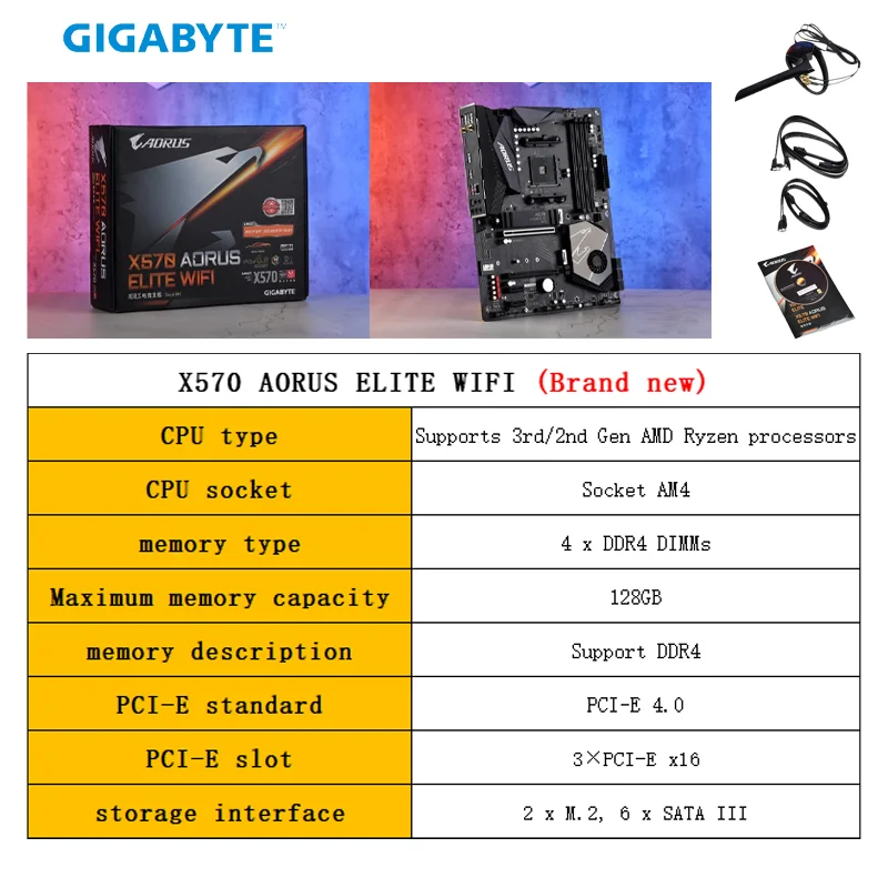 AMD Ryzen Kit R5 5600X AM4 CPU Combo DDR4 Gigabyte X570 AORUS ELITE WIFI Игровая Материнская плата AM4 DDR4 128 ГБ X570 PCLE 4.0 Новая Изображение 2