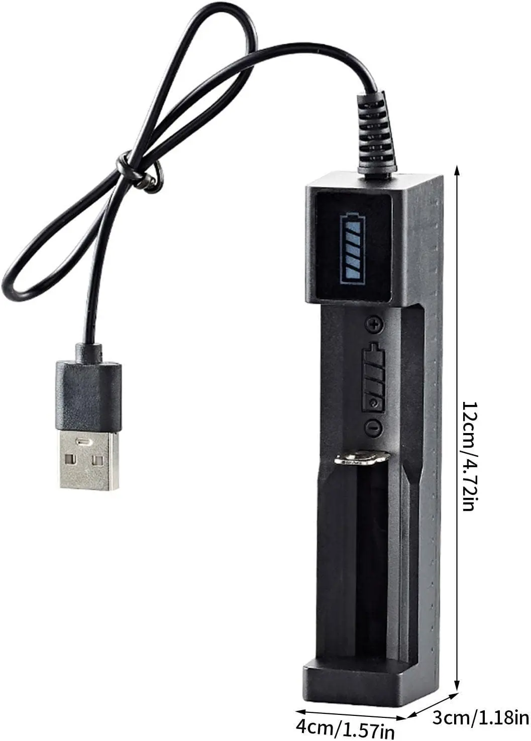 Зарядное устройство с одним слотом, USB-зарядное устройство с одним слотом, подходит для литий-ионных аккумуляторов 10440, 14330, 14500, 16500, 18 Изображение 1