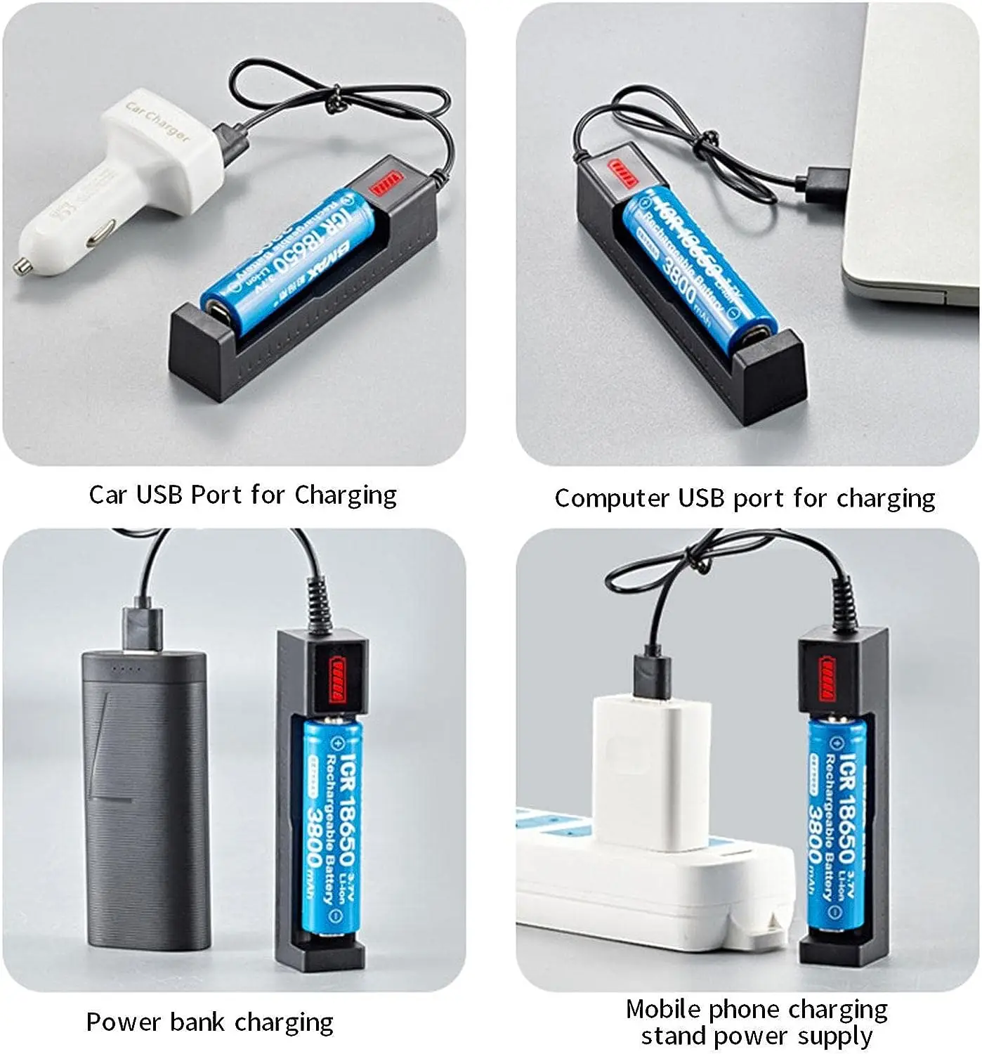 Зарядное устройство с одним слотом, USB-зарядное устройство с одним слотом, подходит для литий-ионных аккумуляторов 10440, 14330, 14500, 16500, 18 Изображение 5