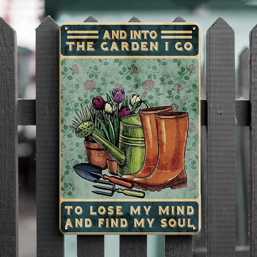 Садовые знаки, Винтажные металлические знаки, садовый декор - Я схожу с ума и нахожу свою душу - Подарки для садоводства для женщин, 12x8 Изображение 0