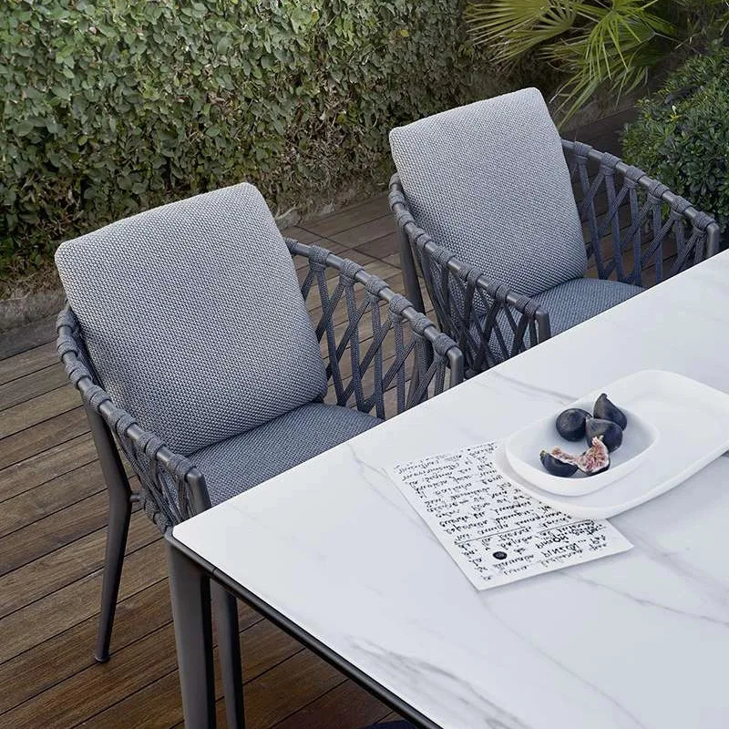 Скандинавское повседневное плетение из ротанга обеденный стол и стулья на открытом воздухе кафе во внутреннем дворе из настоящего ротанга мебель для стульев садовая терраса b Изображение 1