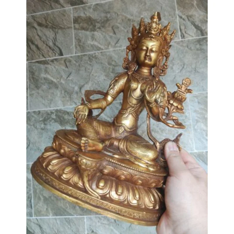 30 см буддизм, старая бронзовая статуя Будды Бодхисаттвы, зеленая Тара, Благоприятные мантры Изображение 0