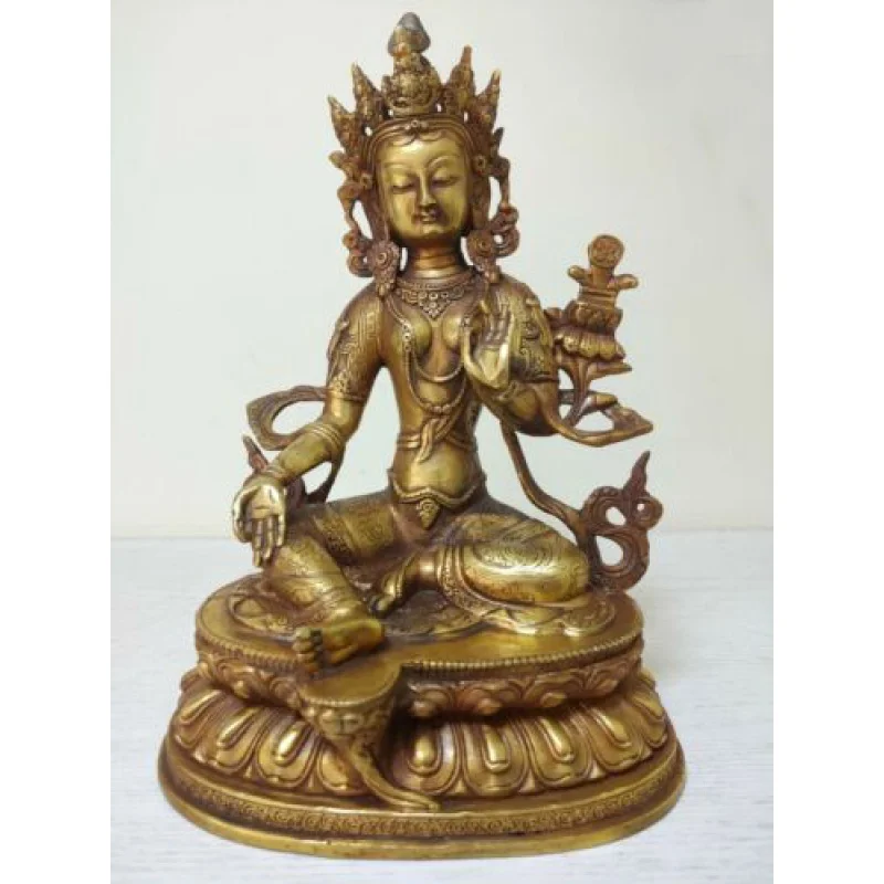 30 см буддизм, старая бронзовая статуя Будды Бодхисаттвы, зеленая Тара, Благоприятные мантры Изображение 1
