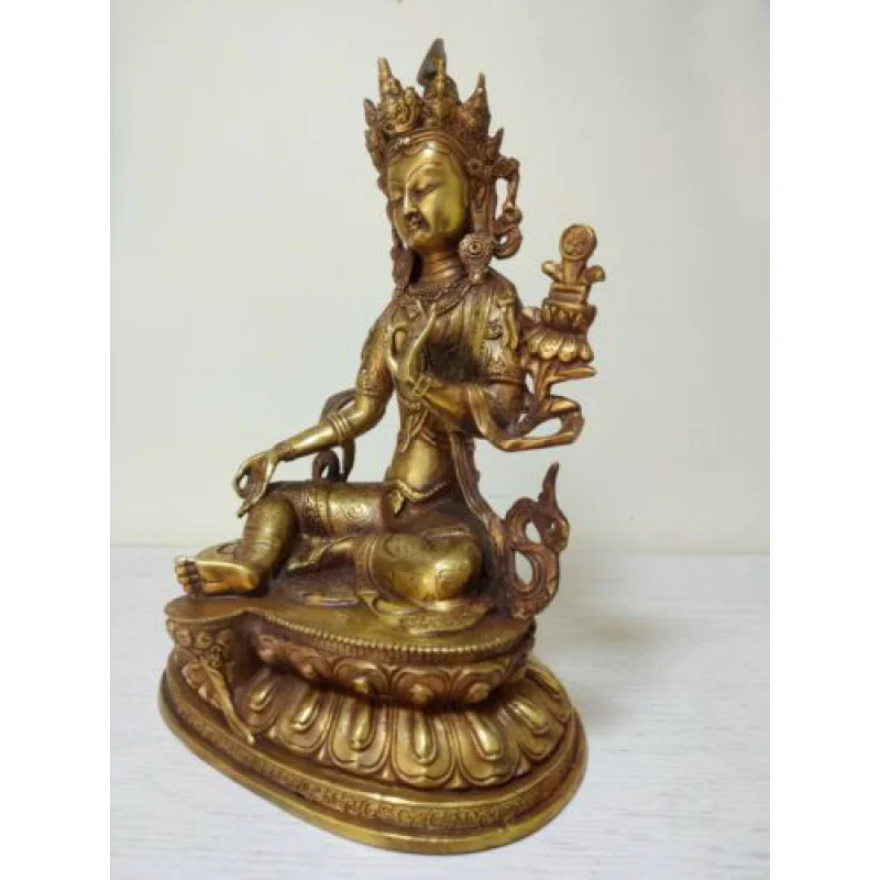 30 см буддизм, старая бронзовая статуя Будды Бодхисаттвы, зеленая Тара, Благоприятные мантры Изображение 2