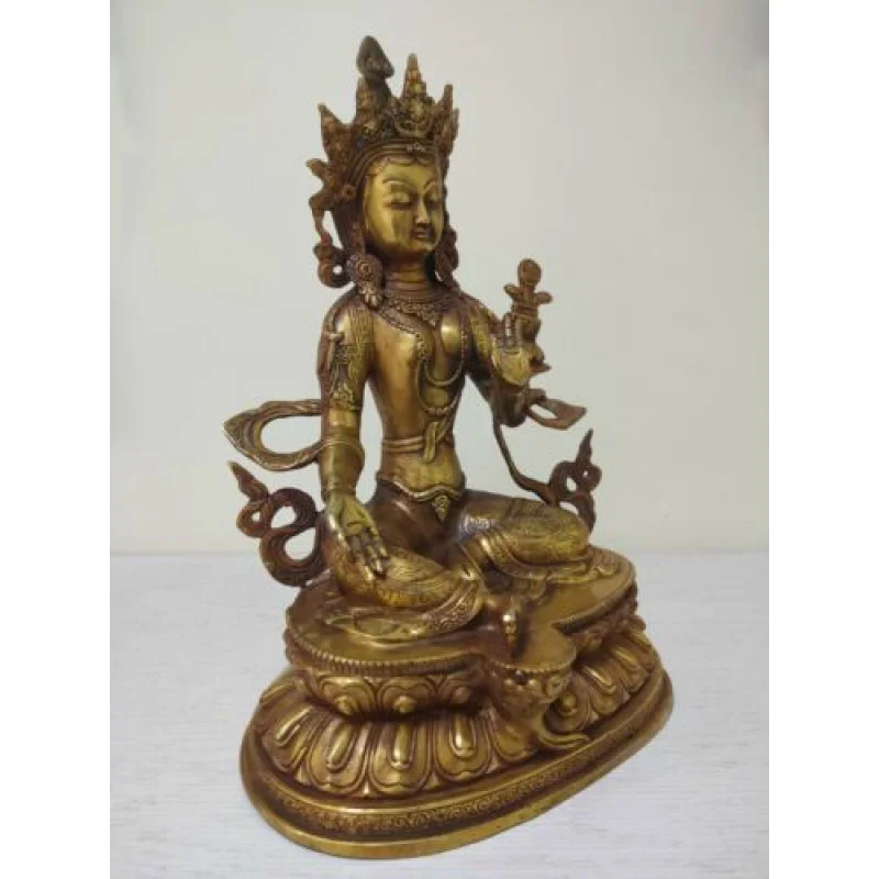 30 см буддизм, старая бронзовая статуя Будды Бодхисаттвы, зеленая Тара, Благоприятные мантры Изображение 3