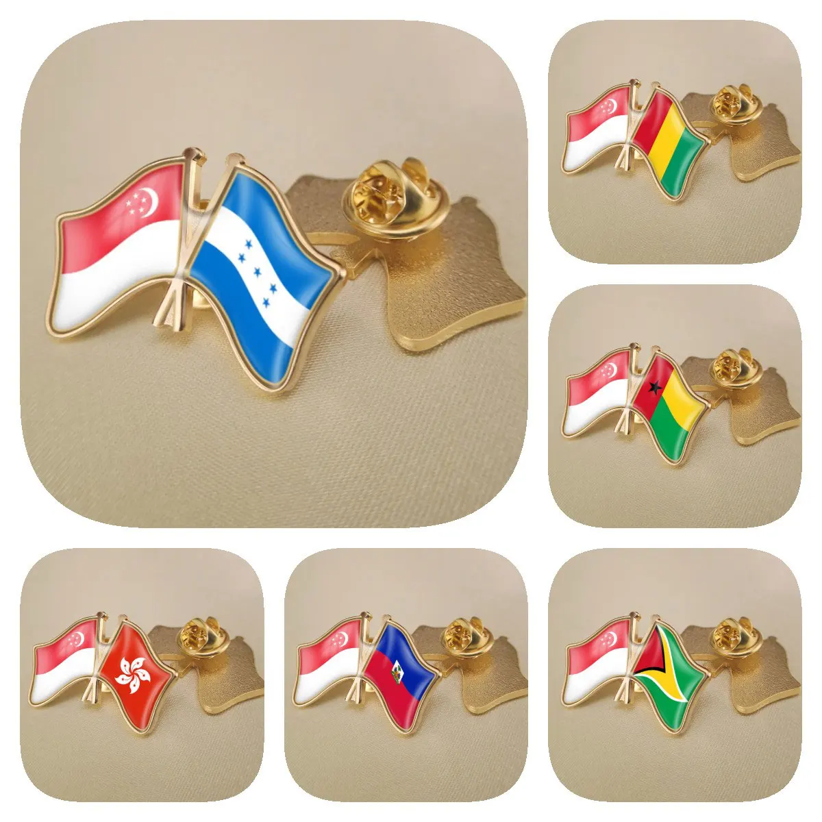 Гаити, Гайана, Гондурас, Гвинея-Бисау, Гвинея-Бисау, Флаги Дружбы с двойным скрещиванием, Броши, Булавки для лацканов, Значки Изображение 0