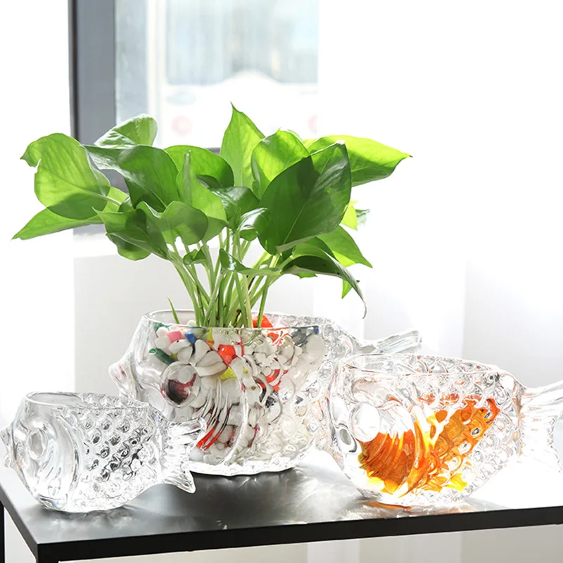 Прозрачная стеклянная ваза с рыбками, Цветочная композиция, Гидропонный контейнер с зеленым ананасом, украшение столешницы Изображение 0
