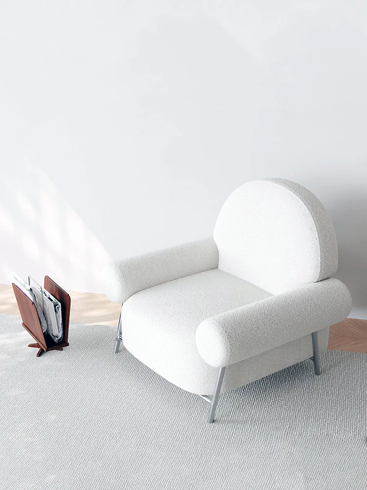 Дизайнерская модель одноместного дивана XL Повседневное ленивое кресло из белой овечьей шерсти Изображение 1