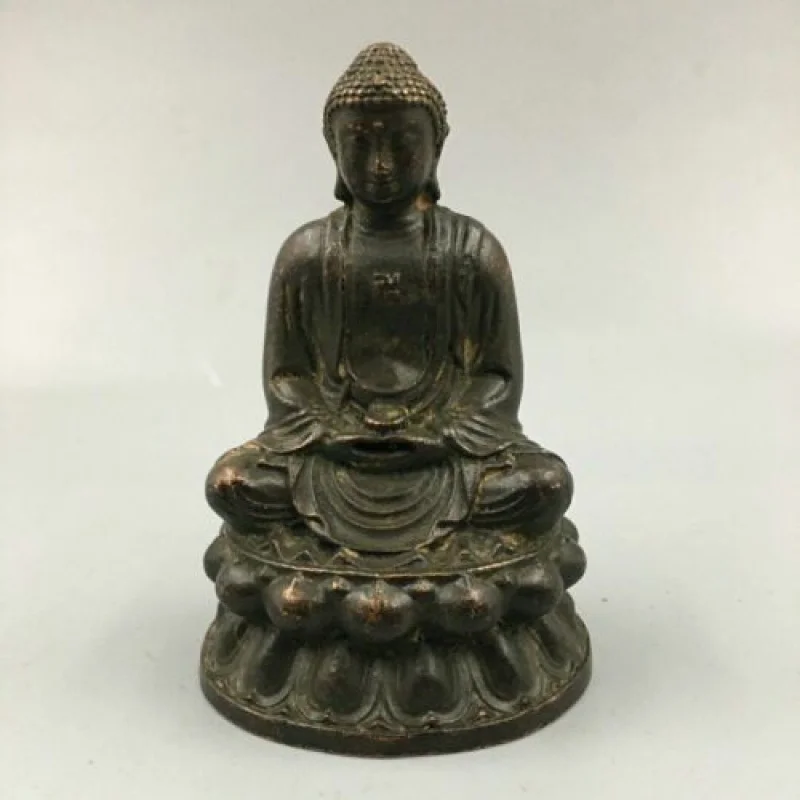 3,5-дюймовая Коллекционная китайская Бронзовая Статуя Будды Шакьямуни Амитабхи из буддизма Изображение 0