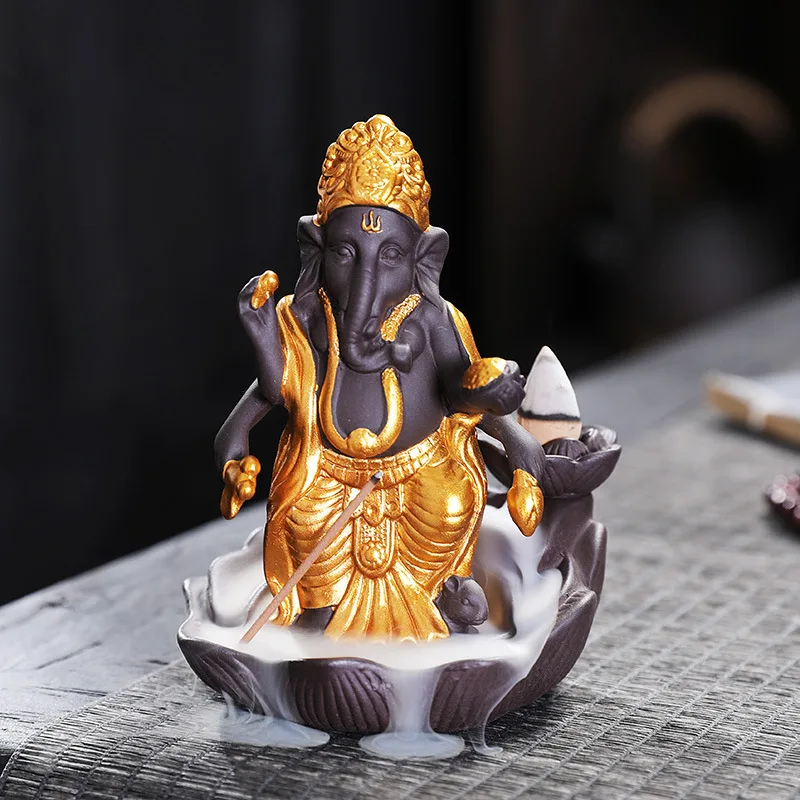 Фиолетовый песок Голова Слона бог Ганеша Обратный Поток Курильница для Благовоний Будда Тайский Индийский Буддизм Шива и Парвати сына домашнего Декора Изображение 0