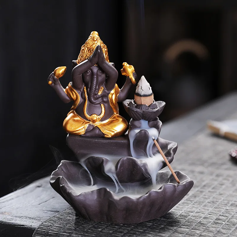 Фиолетовый песок Голова Слона бог Ганеша Обратный Поток Курильница для Благовоний Будда Тайский Индийский Буддизм Шива и Парвати сына домашнего Декора Изображение 1