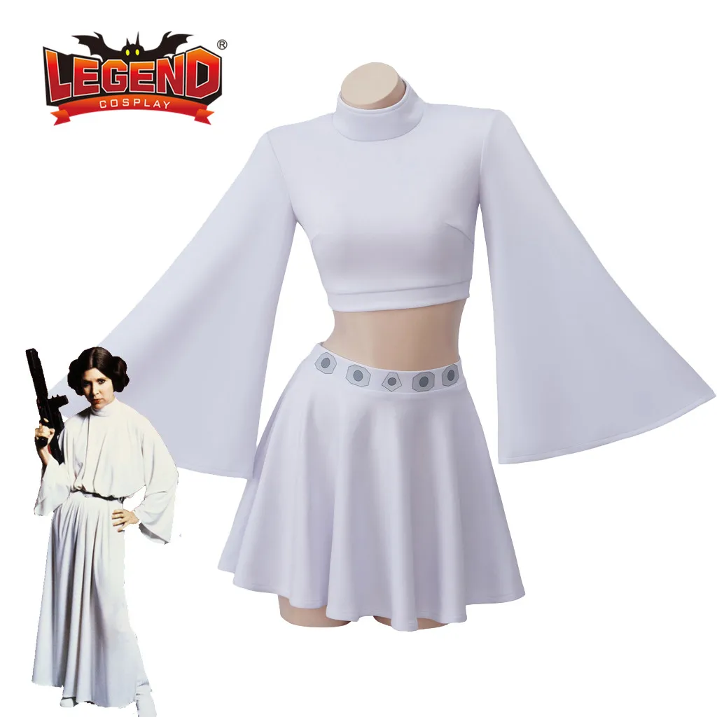 Косплей принцессы Леи, костюм Moive Star для косплея, укороченный топ, юбка, наряды, женское белое платье для взрослых, карнавальный костюм на Хэллоуин Изображение 0