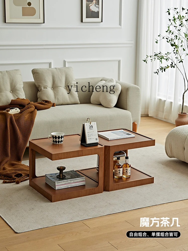 XC Original Simplicity Маленький Квартирный Кубик, комбинированный чайный столик в современном китайском стиле, двухслойный приставной столик Изображение 2