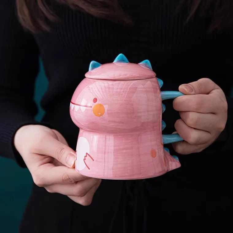 Детская кружка с 3D динозавром, Керамическая Офисная, Милая, кофейная, забавная для детей, чашка с крышкой, Кружки, Необычная вода из чашек, Посуда для напитков, подарок Изображение 0