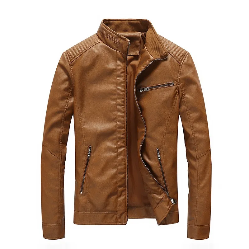 Мотоциклетная велосипедная куртка, Осенняя новая куртка из искусственной кожи, мужская куртка, выстиранная мотоциклетная кожаная куртка, ветрозащитная куртка Изображение 0