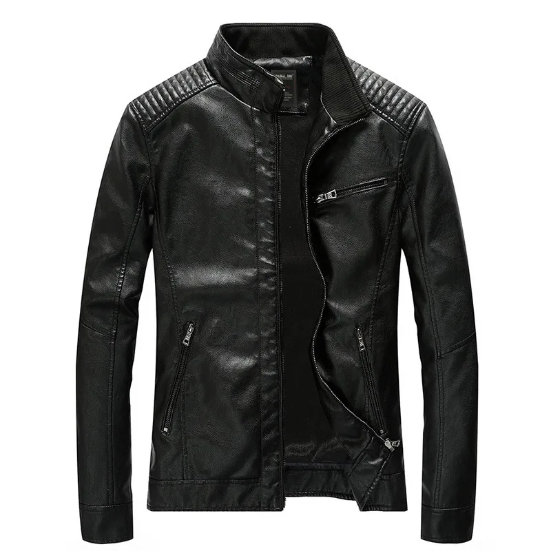Мотоциклетная велосипедная куртка, Осенняя новая куртка из искусственной кожи, мужская куртка, выстиранная мотоциклетная кожаная куртка, ветрозащитная куртка Изображение 1